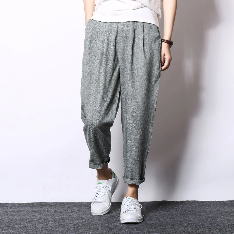 

2019 Sinicism Fashion Men Linen Harem Pants Sweatpants Baggy Cross Pants Summer Male Loose Elastic Waist Trouser S-XXXL