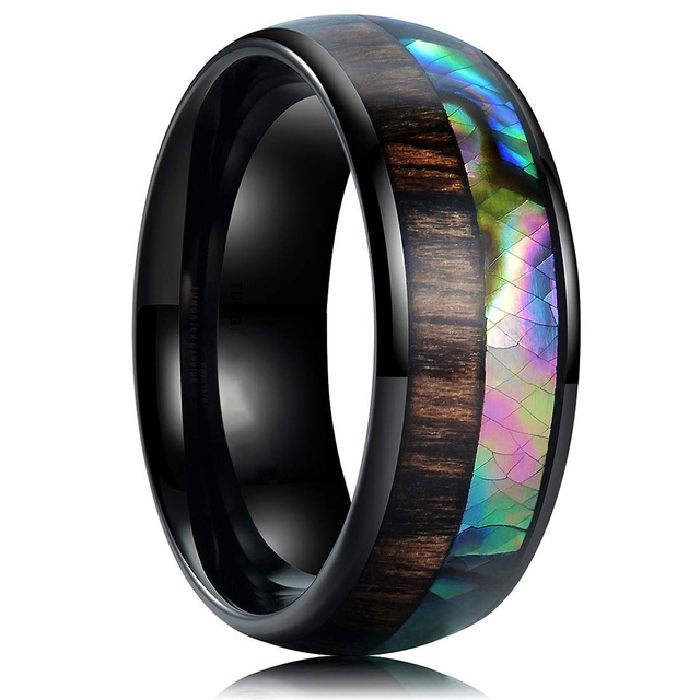 Colors Luxury Mens 8mm Tungsten Wedding Stainless Steel Ring Koa Wood Meteorite Inlay Arrow Ring Punk Men Wedding Band Jewelry