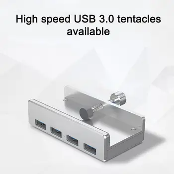 

MH4PU Aluminum 4 Ports USB 3.0 Clip-type HUB For Desktop Laptop Clip Range 10-32mm With 100cm Date Cable gift package