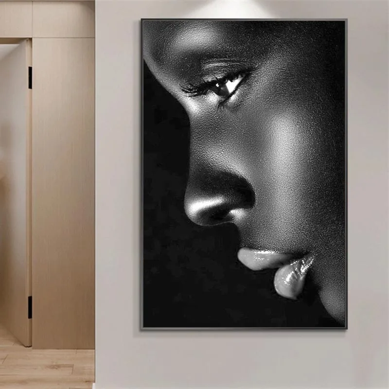 

Black Profile Lip Woman Oil Painting on Canvas Cuadros Posters and Prints African Wall Art Picture for Living Room Bedroom Decor