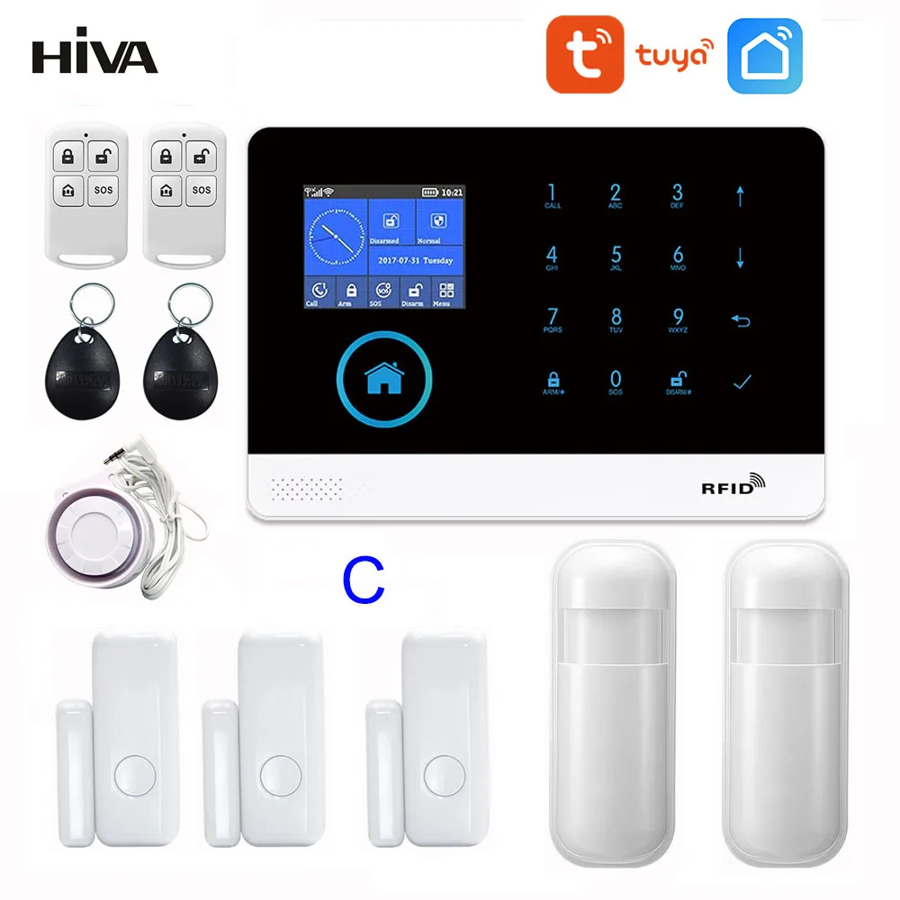 PG-103 Home Security Alarm System Wifi GSM Alarm Intercom Remote Control Autodial 433MHz Detectors IOS Android Tuya APP Control 