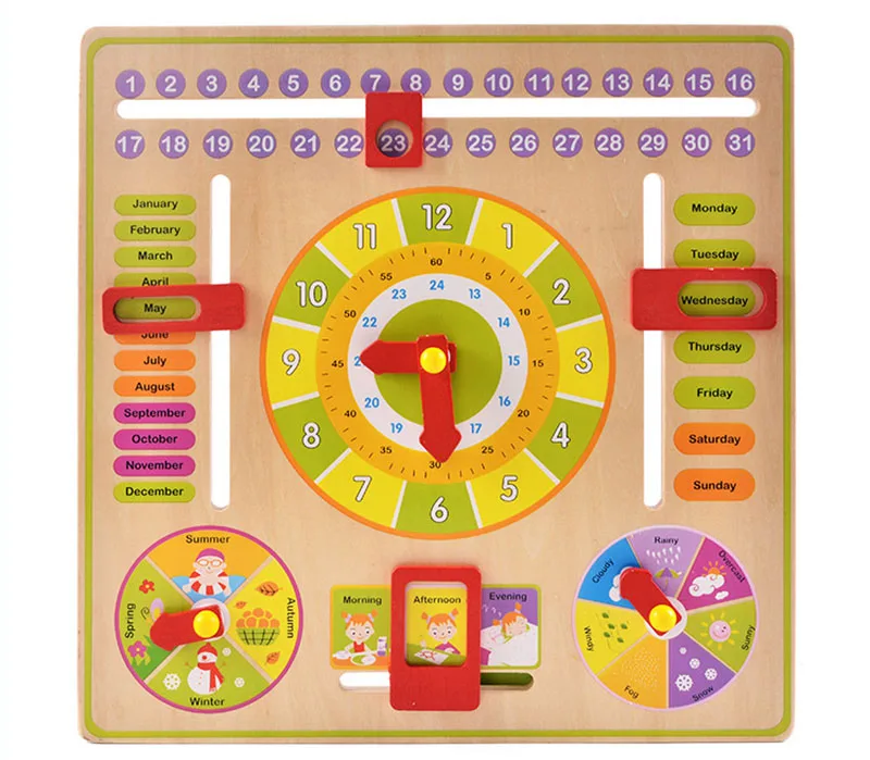 Montessori Wooden Toys Baby Weather Season Calendar Clock Time Cognition Preschool Educational Teaching Aids Toys For Children