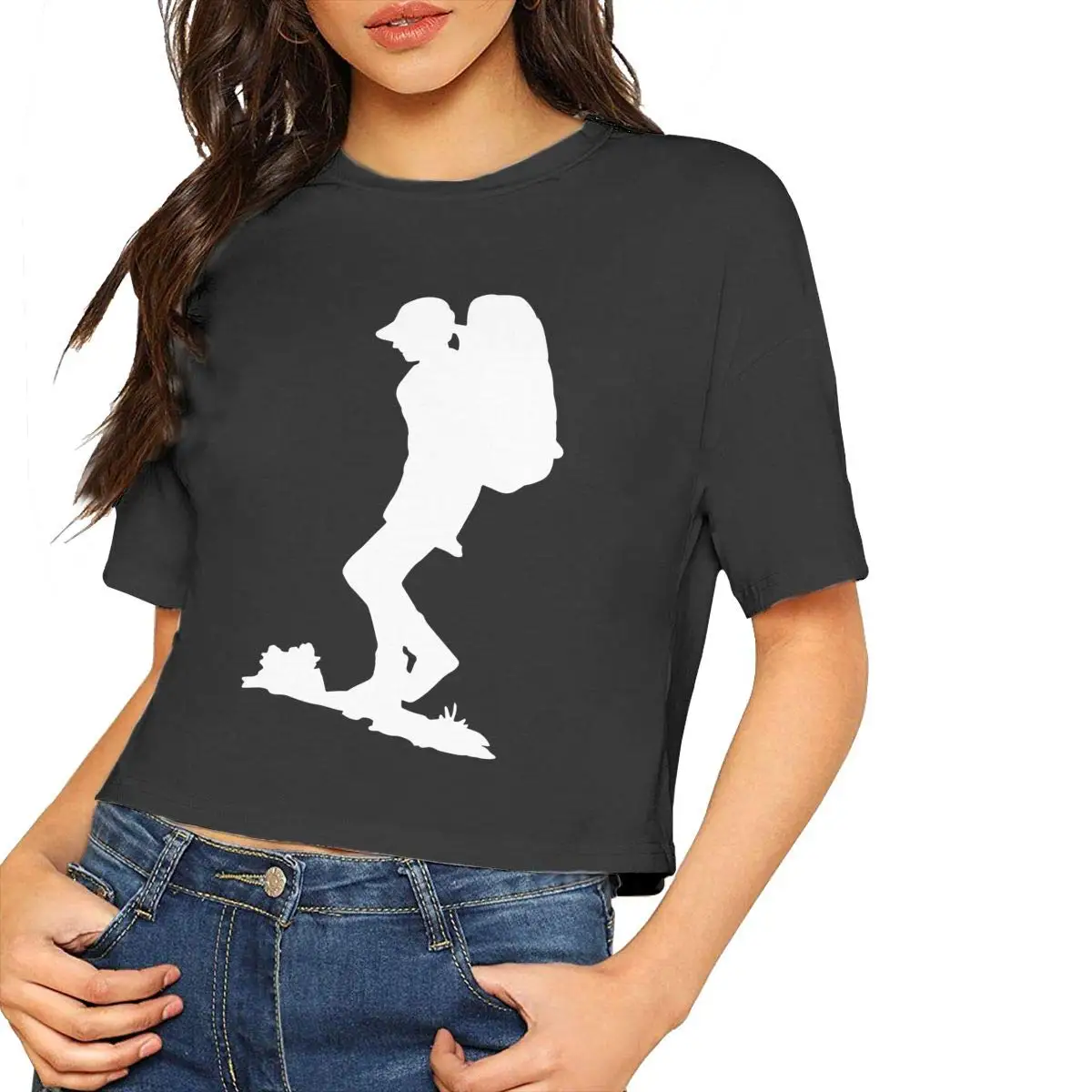 Womens Hiker Vintage Retro Art Hiking Crop Tops Tee Short Sleeve Blouse for Women |