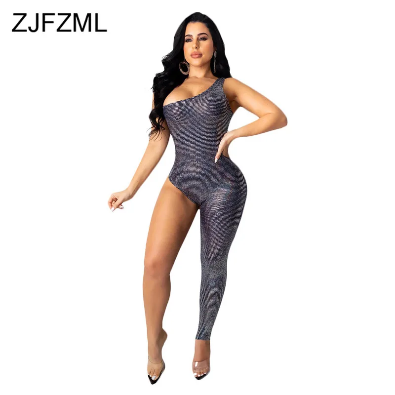 

Sparkly Sequin Sexy Rompers Womens Jumpsuit One Shoulder Sleeveless Club Party Playsuit Autumn Winter Backless Asymmetry Overall