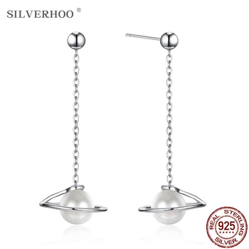

SILVERHOO S925 Sterling Silver Crystal Pearl Drop Earrings Personality Celestial Rotation Women’s Earrings Party Fine Jewelry