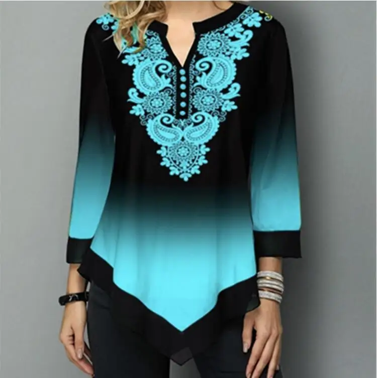 

Shirt Women Spring Summer Blouse 3/4 Sleeve Casual Printing Female fashion shirt Tees Tops Plus Size 5XL StreetShirt