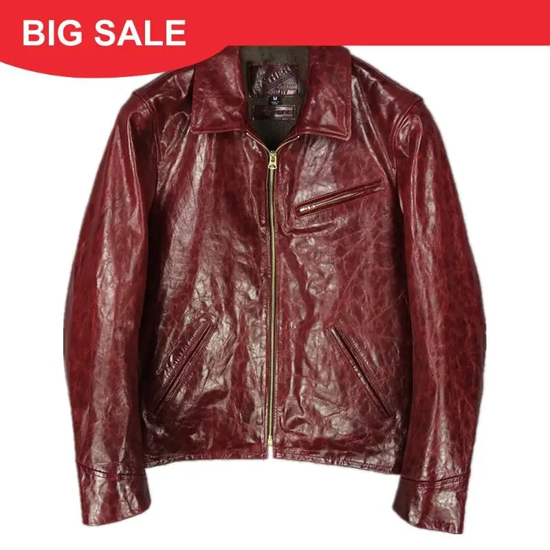 

2020 Wine Red Men Slim Fit Biker's Leather Jacket Plus Size XXXXL Genuine Sheepskin Autumn Motorcycle Leather Coat