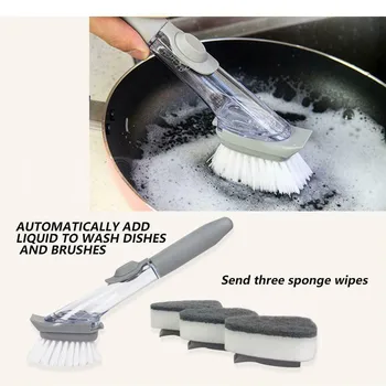 

4Pcs Soap Dispenser Scrubber Cleaner Dish Handle Brush Scrub Refill Washing Kitchen Clean Tools with 3 sponges