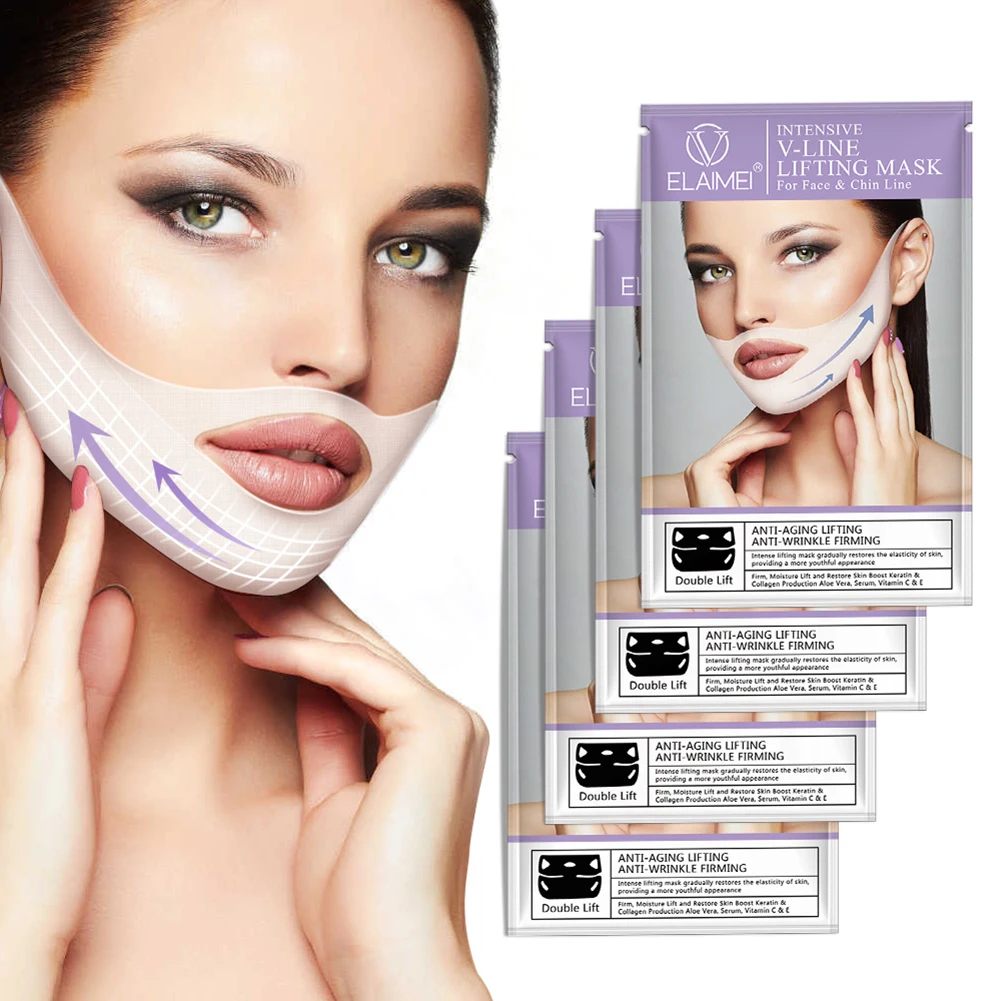 

4pcs/box Face Lifting Mask Skin Care 3D Contour Lift Up Jaw & Cheek Slim Double Chin V-shape Facial Moisturizing Firming Mask
