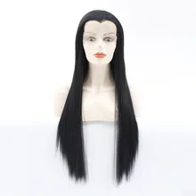 Красивый кончик синтетический парик на кружеве длинный черный/темно-коричневый/средний коричневый термостойкие волокна прямые волосы модный парик для косплея