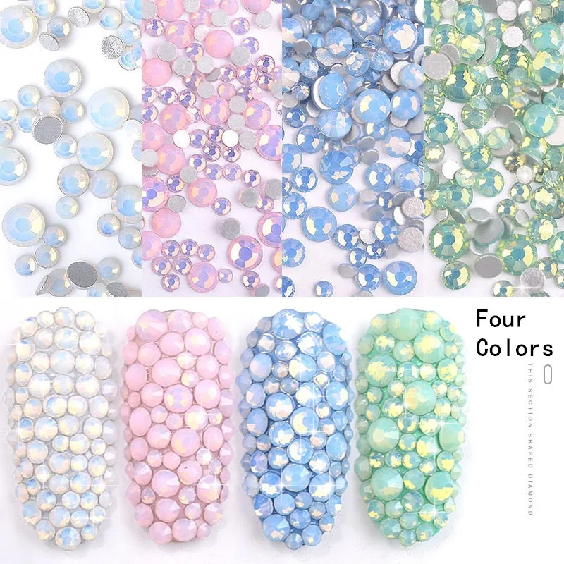 

350pcs Blue/Green/Pink/White Opal 3D Glitter Crystal Nails Art Rhinestone Flatback Glass Rhinestone Nail Art Decoration Tool