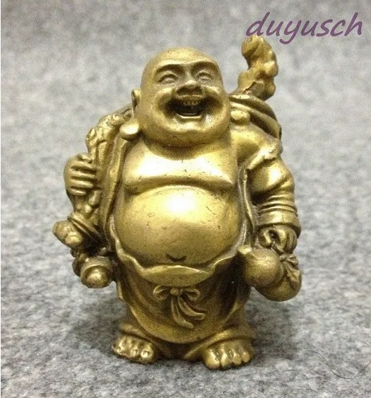 YM 308 Chinese Buddhism Brass Gourd Bag Happy Laughing Maitreya Stand Buddha Statue | Дом и сад