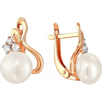 

Примаэксклюзив earrings with pearls and cubic zirconia in red gold