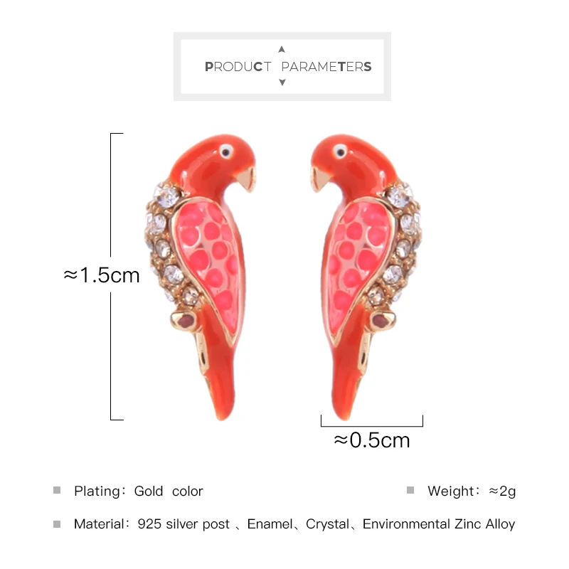 Изысканный кристалл Красная эмаль маленькая птица попугай серьги гвоздики для женщин Подарки модные ювелирные изделия