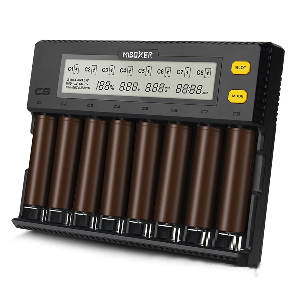 

C8 18650 Battery Charger 8Slots LCD Display for Li-ion LiFePO4 Ni-MH Ni-Cd AAA 21700 20700 26650 18650 17670 RCR123 18700