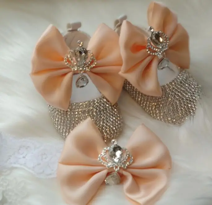 apricot set Бренд вдохновил младенца Keepsake Кристалл персональный ручной работы ребенка принцесса обувь все Покрытые Кристаллами подарок на день рождения bling обувь - Цвет: apricot set