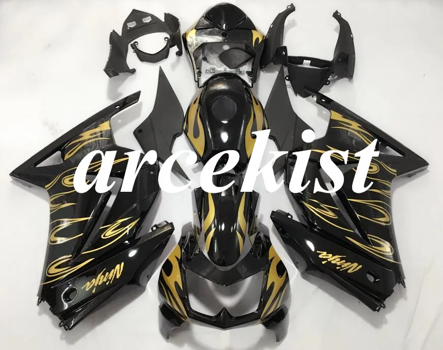 Новая форма для литья под давлением ABS обтекатель для Kawasaki ninja250 2008- EX250 ZX250R 2008 09 10 11 12 13 14+ крышка бака пламя золотой
