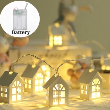 

Christmas Wedding Interior Wooden 10 LED House String Light Tire 2M