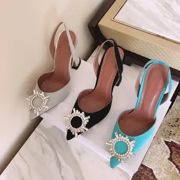 

2020 Shoes Women Crystal Shoes High Slingbacks Shoes Slip-on Shoes Genuine Leather Shoes Women Shoes Hoof Heels Shoes Pumps Shoe