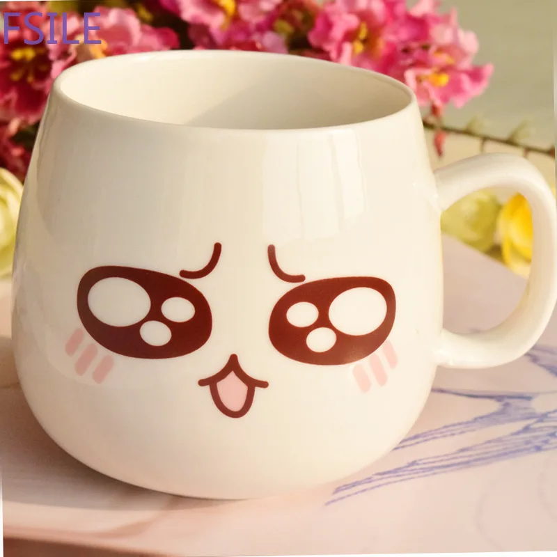 320ml Cute Cartoon Expression Ceramic with Lid with Spoon Coffee Mug Creative Drink Coffee Cup Tea Cup Novelty Milk Cup