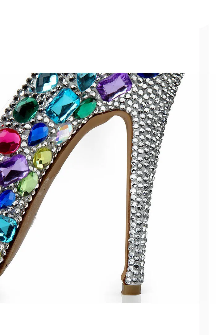 Autumn high-grade colored glass drill super high-heeled bridal shoes elegant waterproof platform crystal wedding shoes