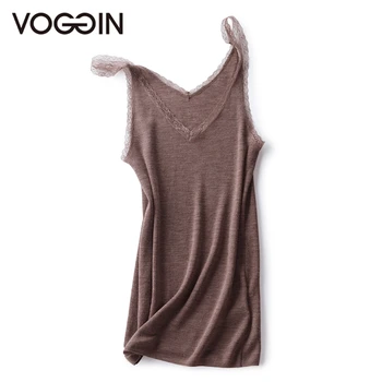

VOGGIN Condole belt Female Pure Water Soluble Merino Wool camisole V-Neck Women Camitops 2020 Autumn tanks underwear