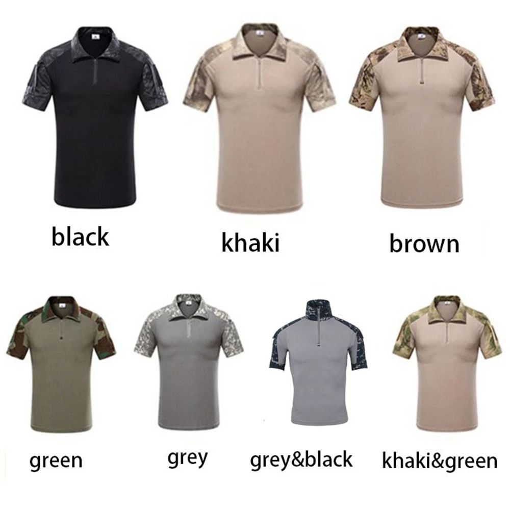 New Men Army Green Trend Polo Shirt Camouflage Stitching Summer Casual