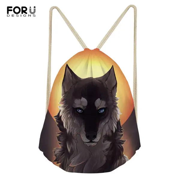 FORUDESIGNS/футболка с рисунком маленького дорожная сумка с завязками Луна волк узор мини сумка для обуви с милым принтом с животными для мальчиков и для девочек рюкзак для путешествий - Цвет: CDWX3801Z3