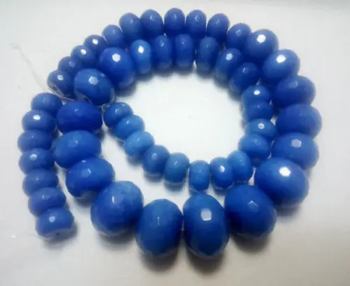 J0035 10-18mm Graduated faceted blue color stone beads strand necklace gp clasp 18"