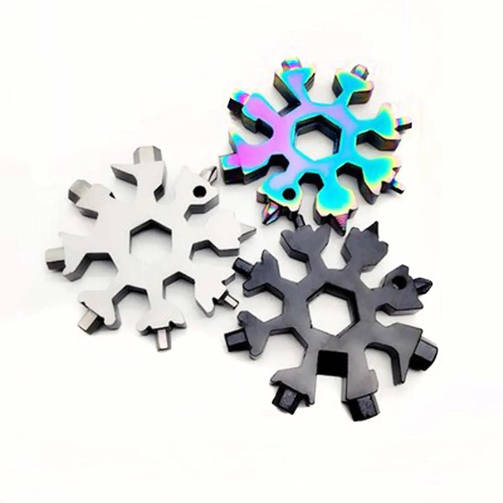 

18 in 1 multi pocket tool snowflake keyring key ring spanner hex wrench multifunction multipurpose camp survive outdoor hike