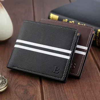 

Men's fashion wallet PU leather classic double fold stripe card package