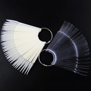 

40PCS/Set Clear Natural Color Card False Nail Tips Fan Fake Nail Tips Nail Art Practice Display Design Tools Sticks TD35345