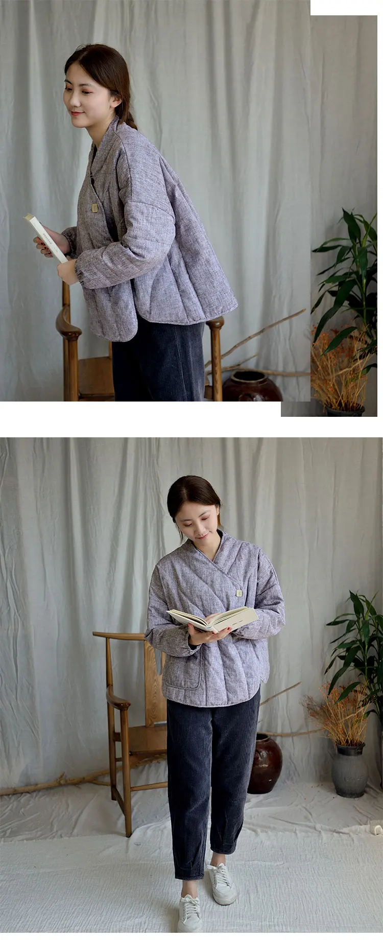 SCUWLINEN, женские зимние куртки, повседневные однотонные свободные короткие пальто с хлопковой подкладкой, винтажная верхняя одежда трапециевидной формы, парка S1007