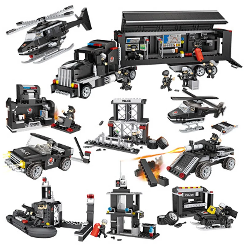 

834pcs City Police SWAT Truck Sets Building Blocks Aircraft Vehicle LegoingsTechnic DIY Bricks Playmobil Toys for Children Gifts