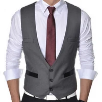 Gray Slim fit Men Vest for One piece Man Suit Waistcoat New Fashion Custom V Neck Groomsmen Tuxedo Gentleman Waist Coat 2