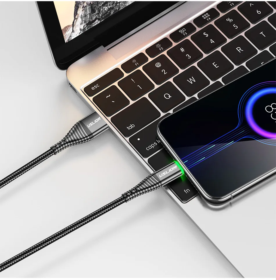 USLION 2 м светодиодный 3 А usb type C кабель Quick Charge 3,0 для samsung S10 телефонный зарядный провод USB C кабель для быстрой зарядки Xiaomi