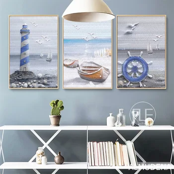 

Nordic posters and prints Sea Lighthouse Landscape canavs painting seascape wall pictures for home decoration wall art pictures
