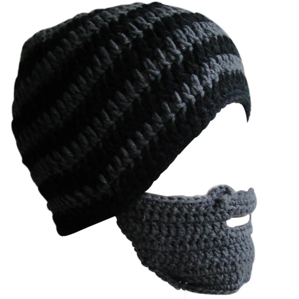 Black and Gray Новая мода, вязаная шапка в стиле панк, вязаная крючком, Шапка-бини с усами, теплая зимняя маска для лица, лыжные снежные шапки - Цвет: Black and Gray
