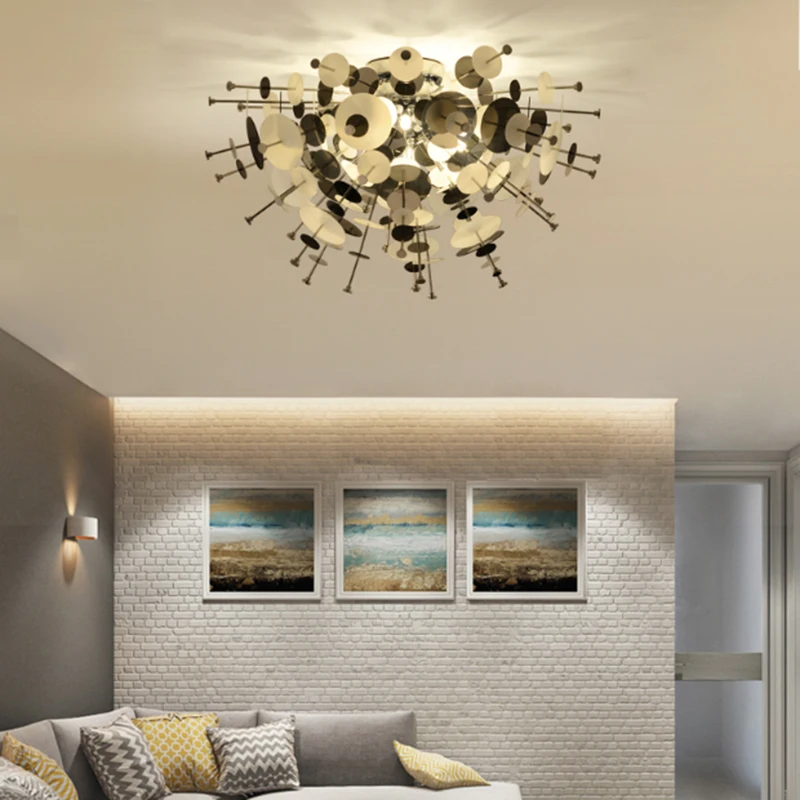 

Modern simple acrylic disc plating gold hemisphere ceiling lamp art design fireworks LED bedroom decoration G9 lighting hardware