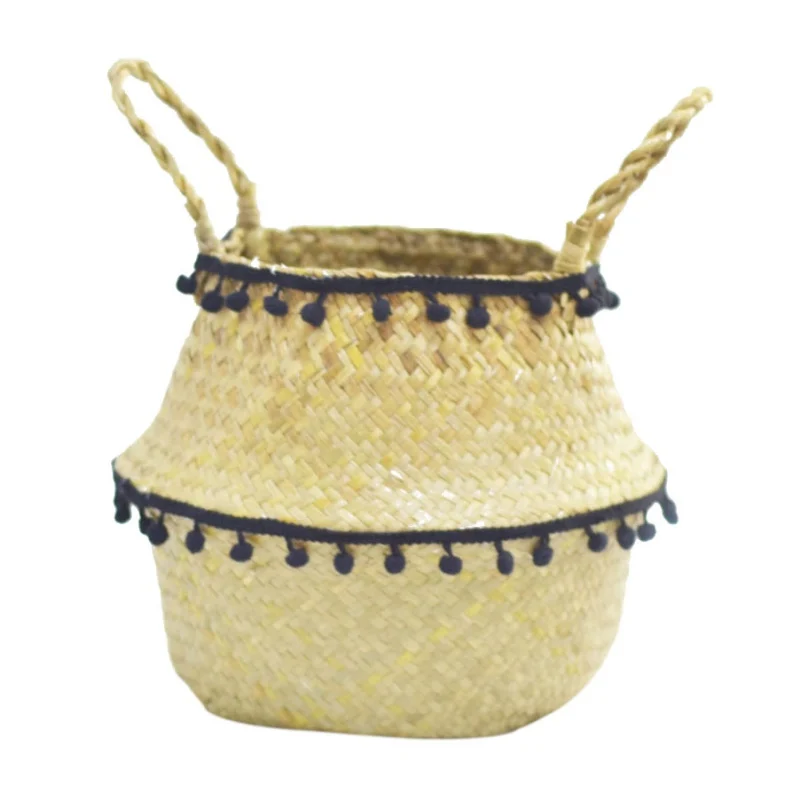 B Handmade Bamboo Storage Baskets Nordic Foldable Laundry Straw Wicker Rattan Seagrass Belly Garden Flower Pot Planter Basket - Цвет: B