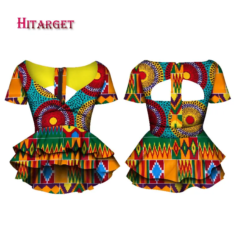 

Stock Size Low Price Bazin Riche Summer Sexy V-Neck Crop Top Shirts Ankara African Clothing WY067