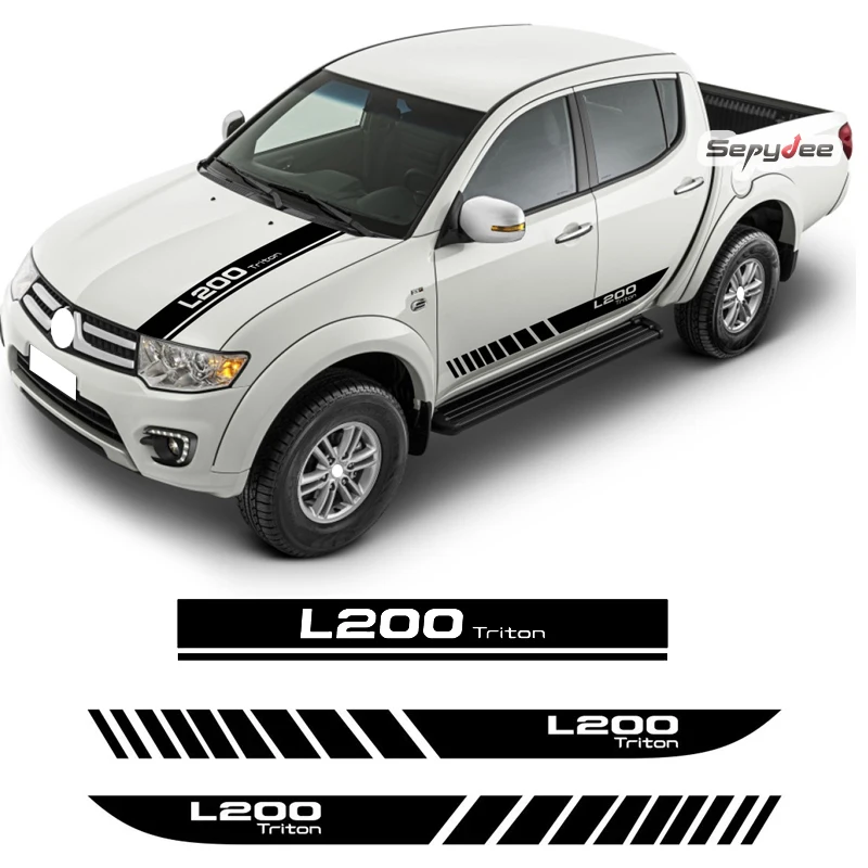 Car Hood Bonnet Stripes Door Side Skirt Sticker For Mitsubishi L200 Triton Pickup Trunk Off Road Styling Vinyl Film Decals | Автомобили и