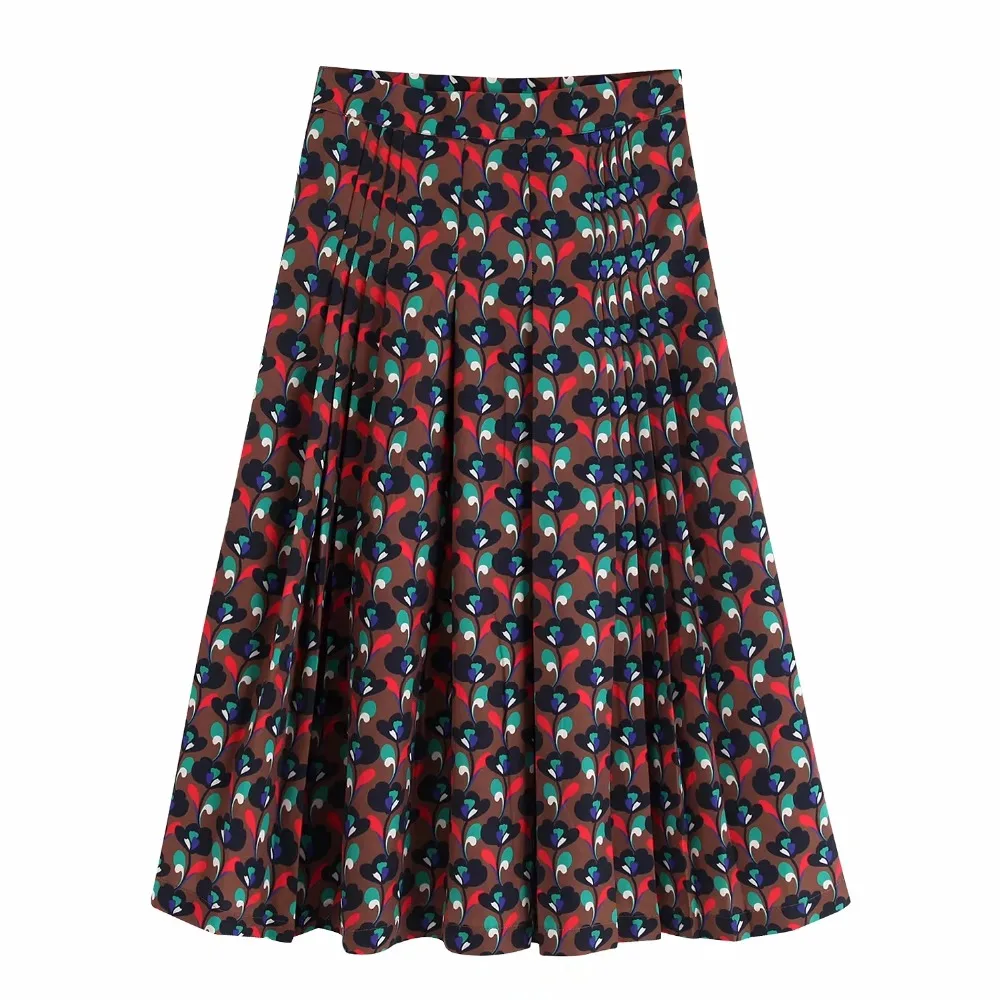 Элегантная плиссированная миди-юбка с высокой талией в английском стиле с цветочным принтом, женские длинные юбки faldas mujer moda