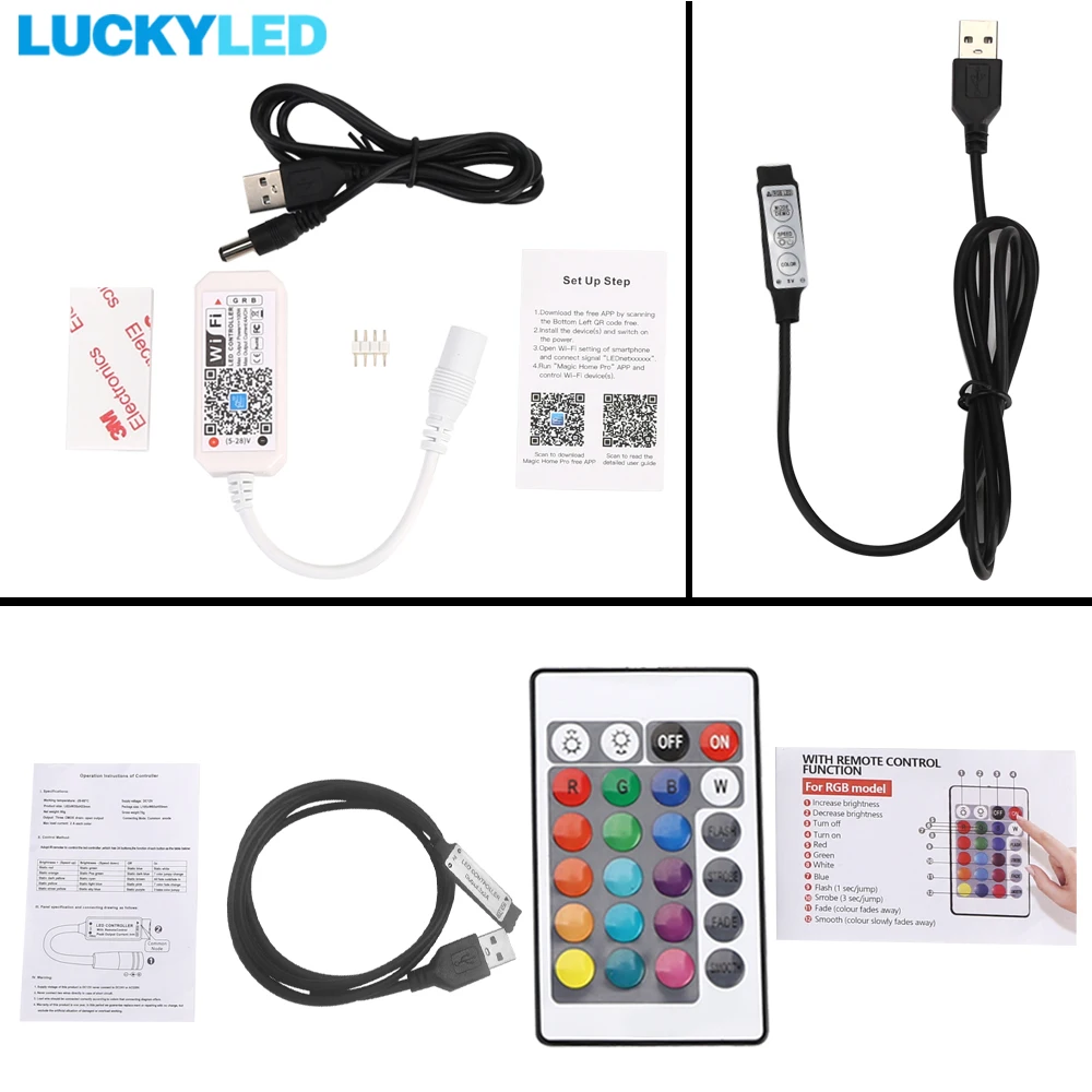 Счастливая светодиодный RGB контроллер Wi Fi DC5V 24V 3Key/24Key ИК пульт дистанционного