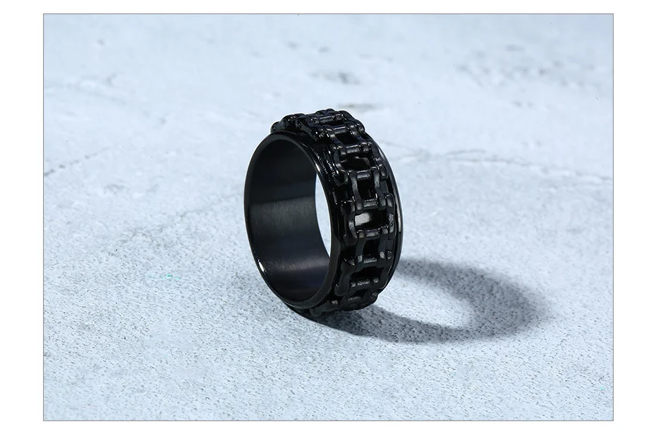 Vnox, 9,5 мм, панк, вращающаяся велосипедная цепь, кольцо для мужчин, черный, нержавеющая сталь, крутой мужской Спиннер, рок, для мальчика