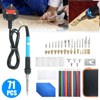 

71X 60W Burning Tool UK Plug Electric Soldering Iron Pen Pyrography Craft Kit Carving Soldering Tool Kit AC 220V