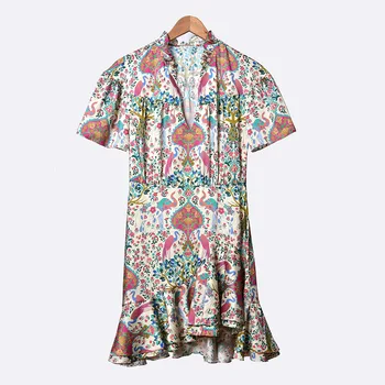 

2020 Spring Summer New Dress Women's Irregular Short Sleeve Ruffles Printing Mini Dress Female Clothes