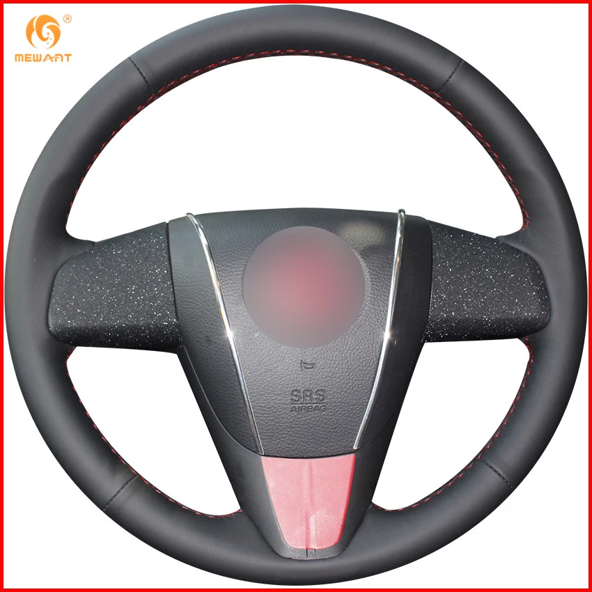 Mewant Black Genuine Leather Car Steering Wheel Cover For Mazda 3 Axela