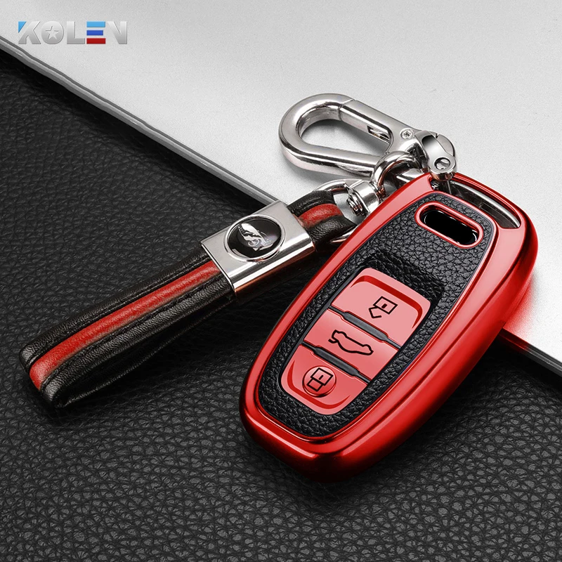 Custodia per chiave a distanza per auto in pelle TPU Shell per Audi A1 A2 A3 A4 A5 A6 A7 A8 Q3 Q5 Q7 Quattro accessori senza chiave Car Styling - H7dad2ccc463842dc98c301e927d74852m