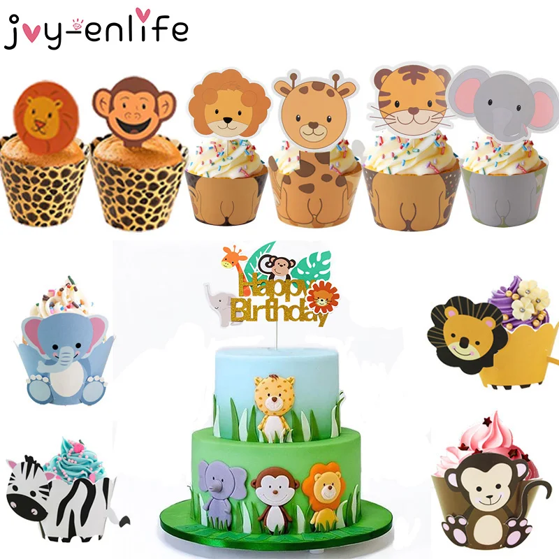 Decoration De Gateau D Anniversaire Pour Garcon Joy Enlife Drapeau D Emballage De Cupcake Pour Theme Safari Decoration De Fete Du Lion Singe Dans La Jungle Aliexpress